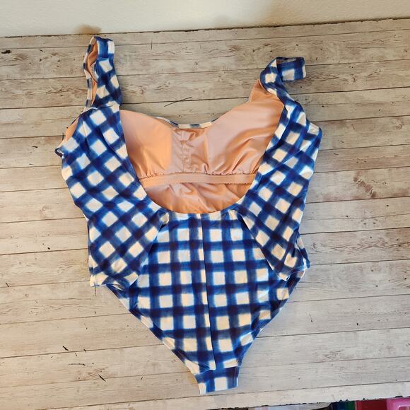 J. Crew Scoopneck One Piece Swimsuit in Blue Gingham Size 20 NWT - Picture 4 of 10